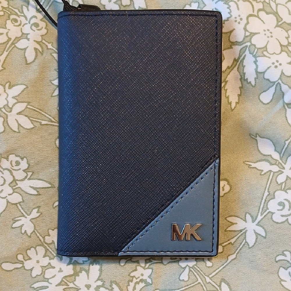 Michael Kors Blue Key Card Holder with Textured Leather
